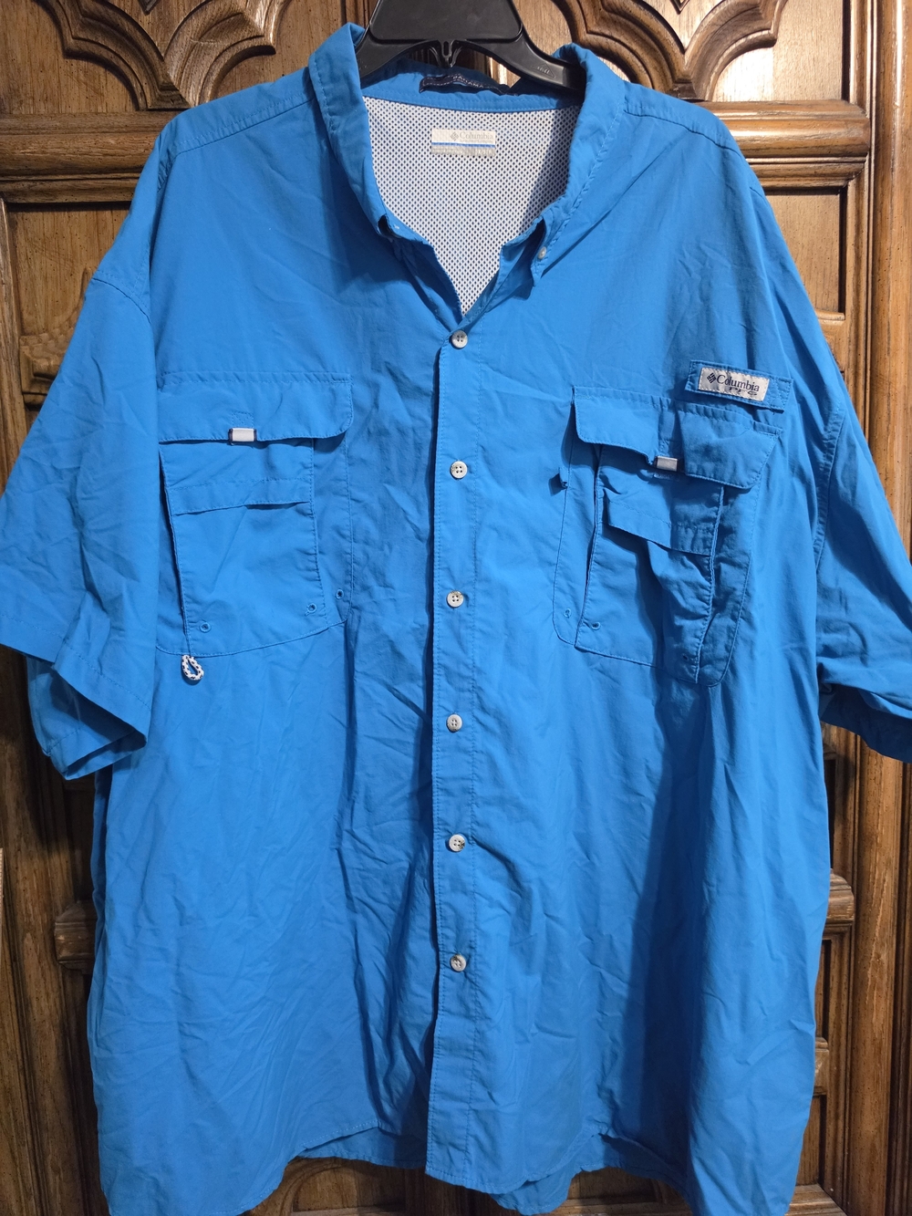 Columbia Bahama Blue Mesh-Lined Outdoor Fishing Shirt